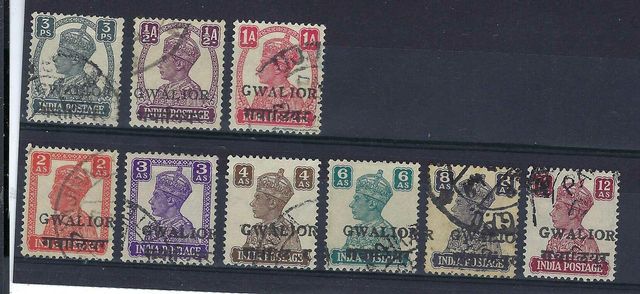 Image of Indian Convention States ~ Gwalior SG 129/37 FU British Commonwealth Stamp
